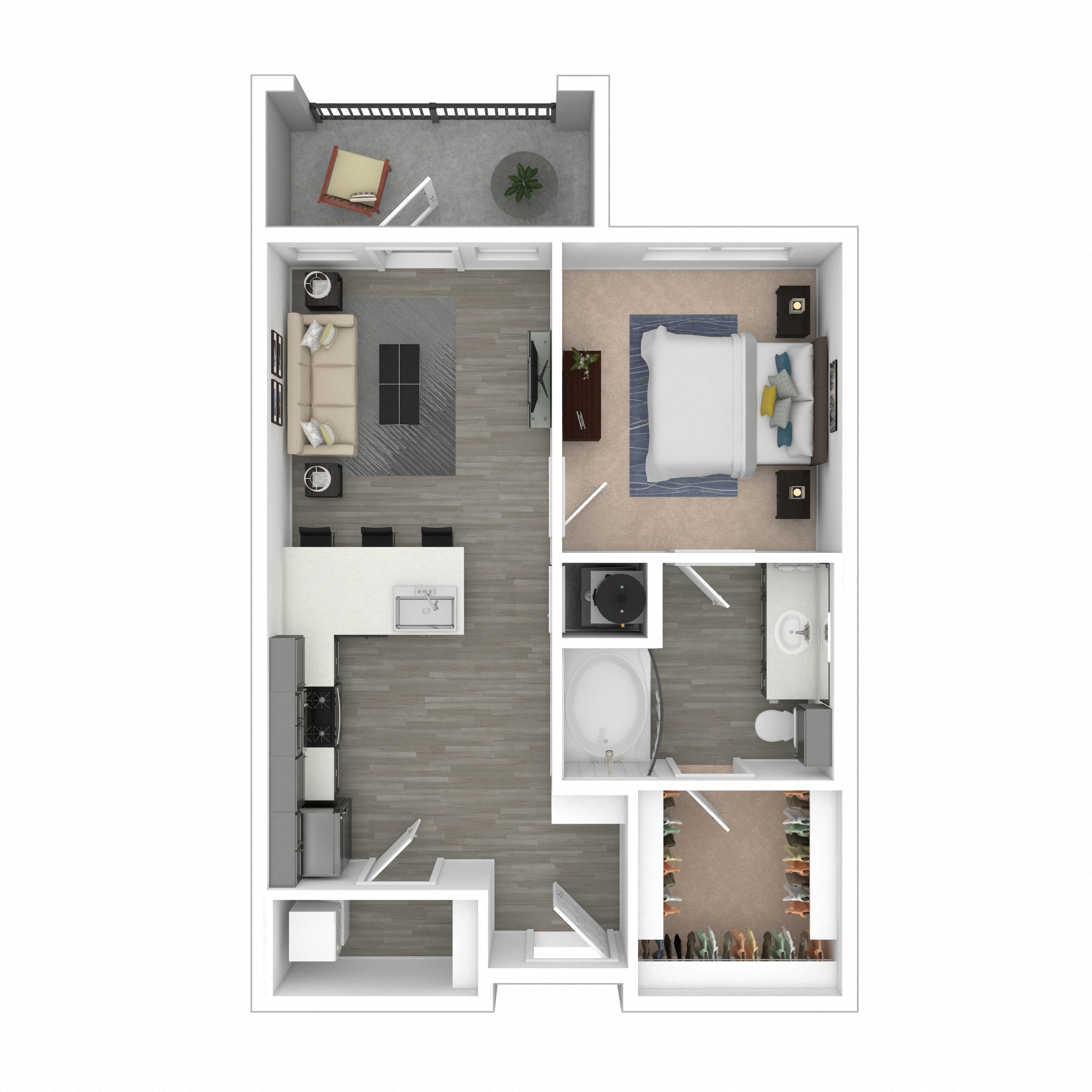 Floor plan for 1 bed, 1 bath, 657 sqft